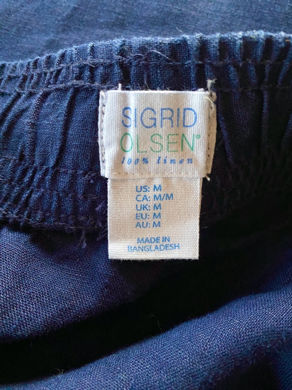 Sigrid Olsen 100% Linen Navy Blue Pull-On Ankle Pants Beachy Casual Effortless M - Picture 5 of 7